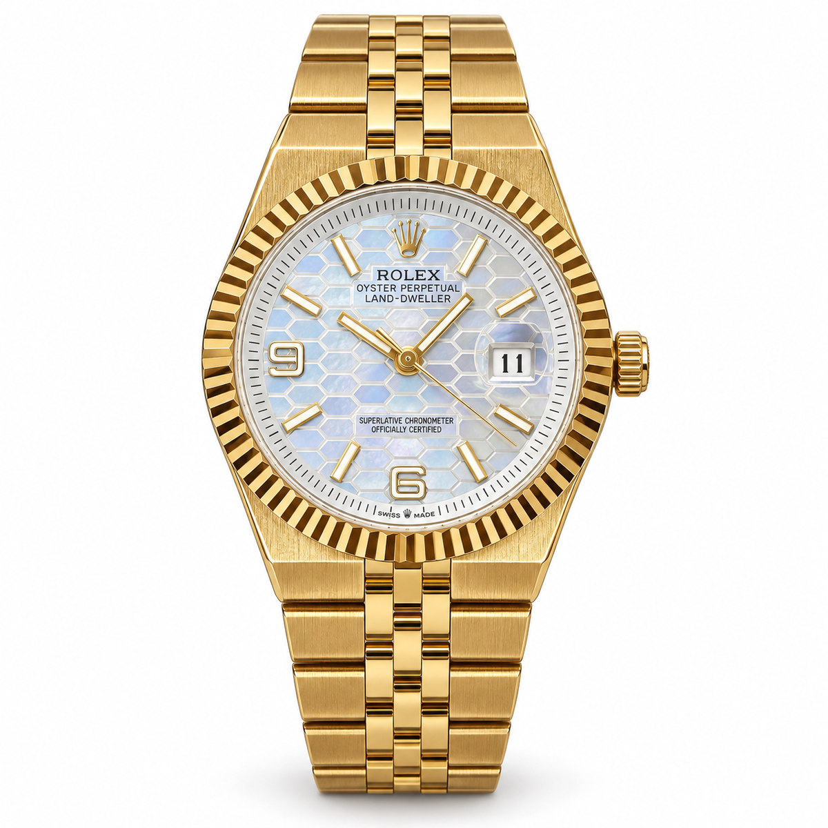 Rolex Land Dweller Full Gold Silver Dial